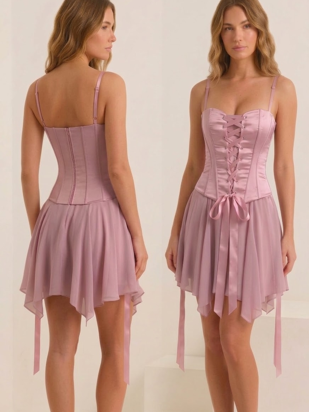 Oh Polly Pink Corset Chiffon Ruffle Skirt Mini Dress US 2 UK 6